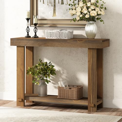 HOKYHOKY Solid Wood Console Table for Entryway, 42.5" Farmhouse Entryway Tables Thickened Tabletop and Legs Rustic Narrow Skinny Behind Couch Sofa Table for Living Room, Hallway, Foyer HOKYHOKY