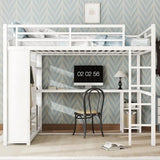 Bellemave Metal Queen Size Loft Bed with Desk and Wardrobe,Heavy Duty Loft Bed Frame with Storage Shelves for Kids,Teens,Adults, Space Saving,White Bellemave