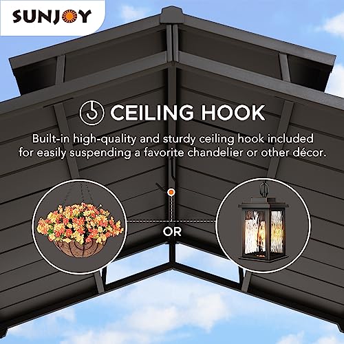 Sunjoy Grill Gazebo 5 ft. x 8 ft. Brown Steel Frame Double Tiered Hardtop Gazebo with Ceiling Hook and Bar Shelves Sunjoy