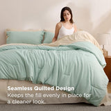 Bedsure Queen Comforter Set - 7 Pieces Sage Green Queen Bedding Set for All Seasons, Boho Contrasting Design Bed in a Bag with Comforter, Sheets, Pillowcases & Shams Bedsure