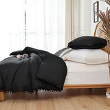 YIRDDEO Full Size Comforter Sets - Full Size Comforter with Ball Pom Fringe, Soft Bedding Set for All Seasons - 3 Pieces, 1 Comforter (79"x90") & 2 Pillow Shams(20"x26"), Black YIRDDEO