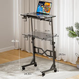 Oransail Small Standing Desk with Wheels, 29.5-45.3 Inch Adjustable Height, Portable Treadmill Desk, Rolling Computer Table for Walking Pad with a Cup Holder and a Hook Oransail
