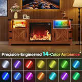 YESHOMY LED Fireplace TV Stand with Mood Lighting, TV Cabinet with Open Shelf, Farmhouse Media Console with Hidden Cable Routing, Entertainment Center for Televisions up to 65+ Inch, Walnut YESHOMY