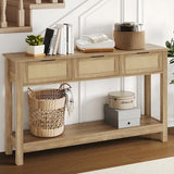 Luoxiao Rattan Console Table Boho Entryway Table with 3 Drawers Storage, Narrow Long Behind Couch Sofa Table for Living Room Side Table Entry Way Table Entrance Hallway Foyer, Natural, 47 Inch Luoxiao