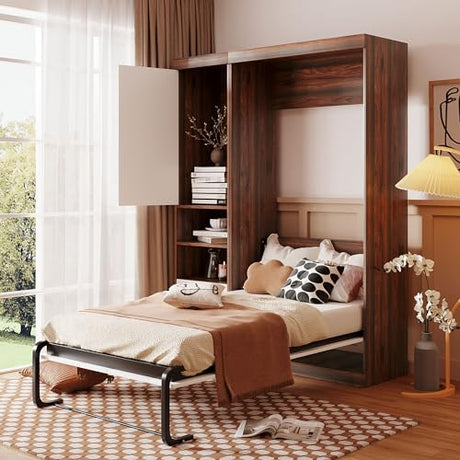Twin Murphy Bed Space-Saving Wall Bed with Cabinet, Drawers and Storage Shelves for Multipurpose Guest Room or Home Office Merax