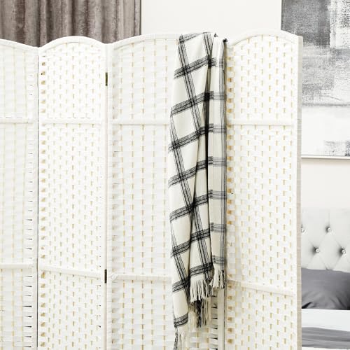 HOMCOM Room Divider, 4 Panel Folding Privacy Screen, 5.6' Tall Freestanding Wall Partition for Home Office, Bedroom, White HOMCOM