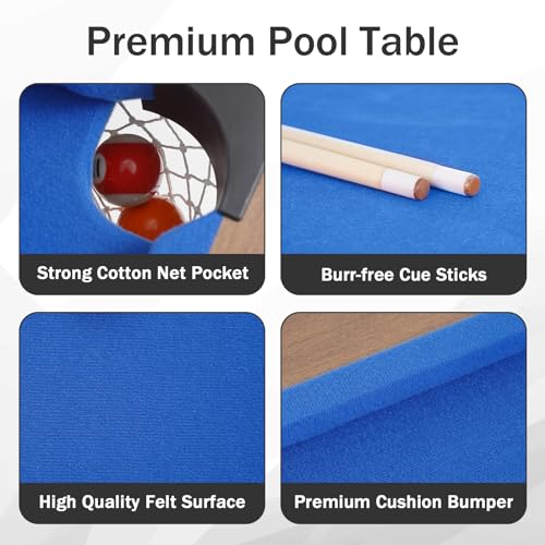 4.5FT Billiard Table, Mini Pool Table for Kids and Adults, Indoor & Outdoor Game Table Set includes 2 Cue Sticks, 16 Balls, Triangle, Chalk for Game Room Family - WoodArtSupply