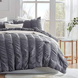 SLEEP ZONE Luxury Seersucker Queen Comforter Set 3-Piece, Soft & Lightweight Down Alternative Duvet Insert with Pillow Sham Cooling for Summer, Gray SLEEP ZONE