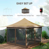 Outsunny 12 x 12 ft. Pop Up Canopy Tent with Mesh Netting, UPF50+ Instant Sun Shelter with Carry Bag, Height Adjustable Party Tent Instant Event Shelter for Garden, Patio, Beige Outsunny