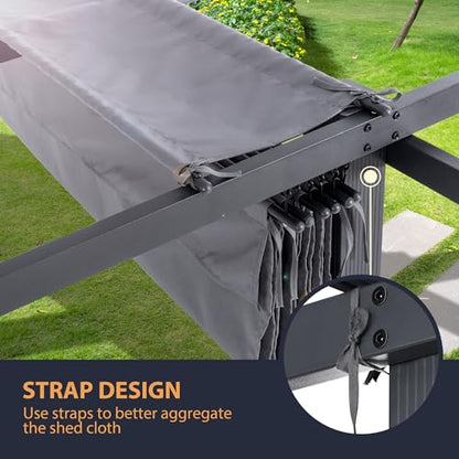 HAPPATIO 12' X 12' Pergola Retractable Pergola Canopy for Backyards, Gardens, Patios, Outdoor Pergola with Sun Shade Canopy, Includes Ground Studs and Expansion Screws (Grey) - WoodArtSupply