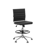 Okeysen Drafting Chair Armless Desk Stool, 400 LBS Ergonomic Leather Tall Office Chair with Adjustable Foot Ring, Modern Standing Desk Chair with Ribbed Mid Back, Swivel Rolling Drafting Stool. Lepdep