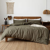 XZ XIFA Olive Green 100% Linen Queen Size Bedding Set, Cooling Duvet Cover with Natural Washed French Flax，Soft,Breathable,Textured,Fluffy Duvet Cover (1 Duvet Cover,2 Pillow Shams) XZ XIFA