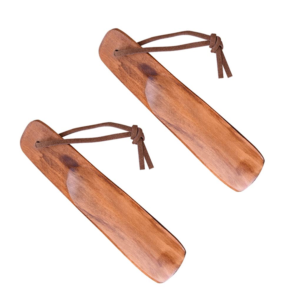EXCEART 2 Pcs Shoe Horn Short Handle Wooden Shoe Horn Small Travel Shoe Horns for Men, Women EXCEART