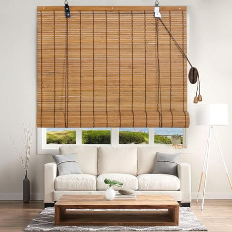 Chryeiiu Bamboo Blinds Bamboo Shades Roll Up Light Filtering Window Shades Curtains for Interior Windows Home Patio Porch Brown 24''W X 72''H Chryeiiu