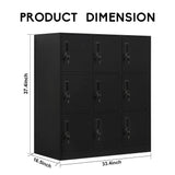 WISUNO 9 Doors Metal Storage Cabinet with Card Slot, Organizer,Shoes and Bags Steel Locker for Office, Home, Bank, School, Gym. (Black) WISUNO