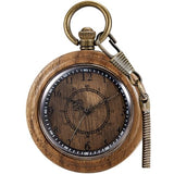 Tiong Wooden Pocket Watches for Men Handmade Bamboo with Chain Analog Quartz Wood Pocket Watch Father's Day Gifts for Dad(Dark Brown) Tiong