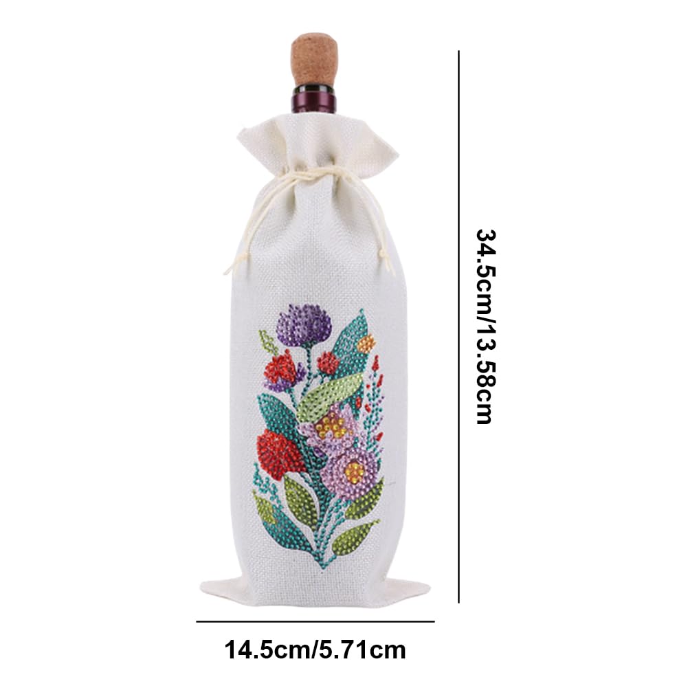 4 Pcs DIY Diamond Painting Art Kit Diamond Painting Wine Bag Kit Rhinestones Label Liquor Bottle Cover Gift for Wine Lover Women Men Christmas (Flower Birds) Generic
