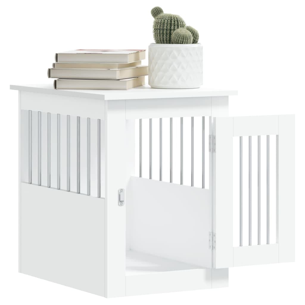 vidaXL Dog Crate Furniture-Indoor Puppy Kennel/End Table, White, Engineered Wood & Steel, 17.7"x24.4"x23.2" vidaXL