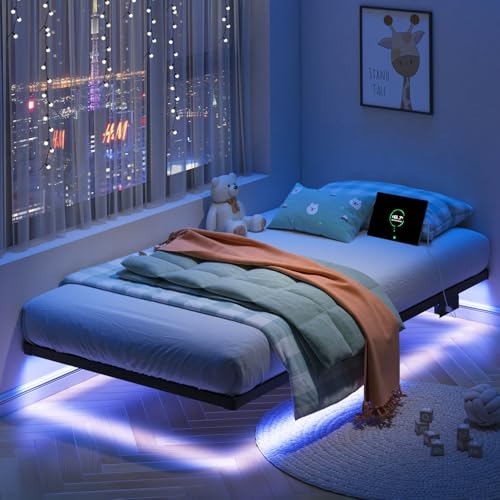 HAVONIZD Floating Bed Frame Twin with LED Lights and Charging Station - 10 inch Platform Bed Frame No Box Spring Needed, Easy Assembly HAVONIZD