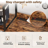 IRONCK Bakers Rack with Power Outlet, 54.7 Inch Coffee Bar Cabinet, Kitchen Bakers Rack with Storage, Microwave Stand with Shelves, Globlet Holder and 5 Hooks, Vintage Brown