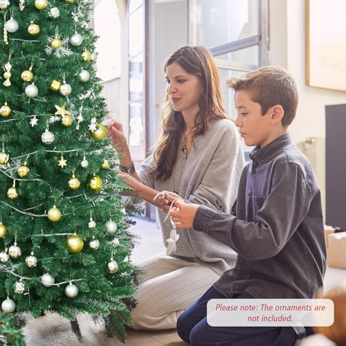 Artificial Pencil Christmas Tree, Premium Hinged Pine Tree with Solid Metal Legs, Perfect for Home, Shops and Holiday Decoration, Green (6FT)