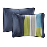 Comfort Spaces CS14-0861 2 Piece Quilt Coverlet Bedspread All Season Lightweight Hypoallergenic Pipeline Colorblock Kids Bedding Set, Twin/Twin XL, Pierre Navy/Blue Stripe Comfort Spaces