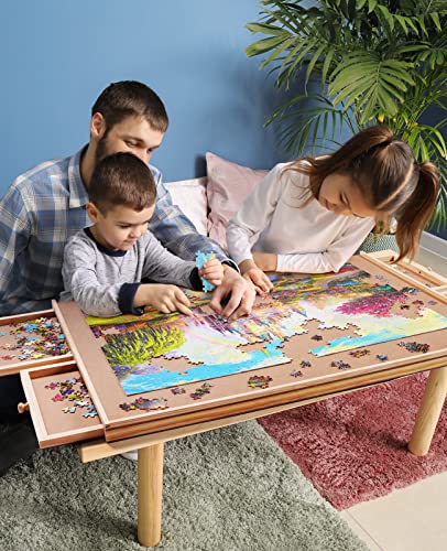 Gamenote Wooden Jigsaw Puzzle Table with Drawers & Cover Mat, 23" X 31" Portable Puzzle Board for 1000 Pieces Puzzle for Adults and Kids - WoodArtSupply