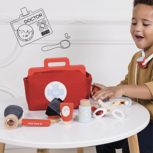Le Toy Van - Kids Wooden Educational Pretend Play Honeybake Doctor's Medical Play Set Kit | Kids Pretend Play Role Play For Boys And Girls | 3 Year Old +, 8.66" x 5.70" x 5.90" (TV292), Red Le Toy Van