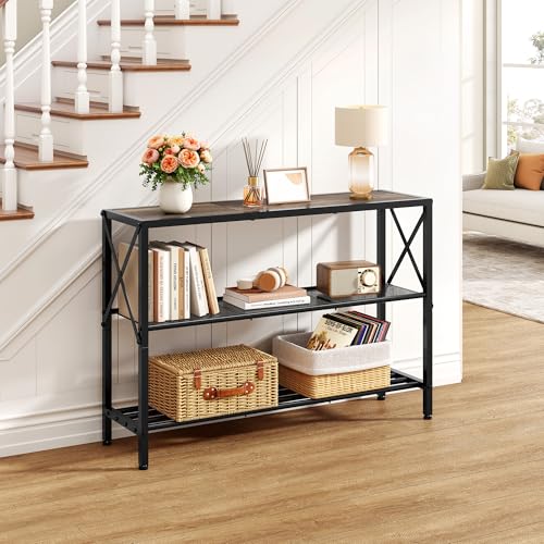 Hoctieon Industrial Console Table, 3 Tier Entryway Table, Hallway Table, Narrow Sofa Table with Shelves, Entrance Table for Entryway, Living Room, Foyer, Hallway, Office, Grey Hoctieon