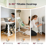 JYLH JOYSEEKER Foldable Mobile Standing Desk, 27 Inch Small Rolling Laptop Cart Height Adjustment, 90° Tiltable Bedside Table, No Assembly Needed Portable Computer Workstation, White JYLH JOYSEEKER