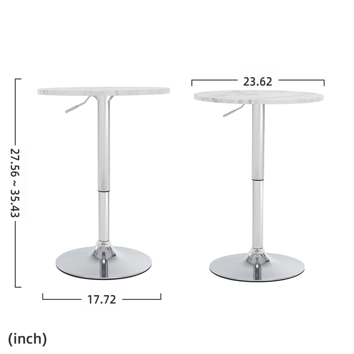 Rongbuk 23.6" Round Bar Table, Adjustable Height Bar Table, Modern Cocktail Bar Table with MDF Top and Metal Base, Bistro Pub Table Suitable for Café, Kitchen Island, Bar Counter, White Rongbuk