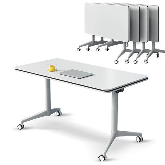 Ptosziav Conference Room Table Set of 4, Folding Conference Table Flip Top Mobile Training Table, Office Foldable Meeting Table Seminar Table Conference Room Tables with Wheels (140x60x75cm) - WoodArtSupply