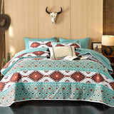 Wake In Cloud - Western Quilt Set, Southwestern Aztec Country Style with Rustic Ranch Vibe, Reversible Lightweight Bedspread Coverlet, 3 Pieces, Turquoise Brown, Twin/Twin XL Size Wake In Cloud