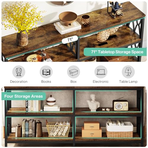 LITTLE TREE Console Table with Storage Shelves, 70.9" Industrial 3-Tier Sofa Table for Living Room, Long Foyer Table Entryway Table for Hallway, Front Door, Entrance, Rustic Brown & Black LITTLE TREE