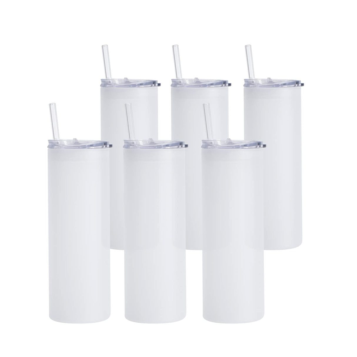 PYD Life Sublimation Glass Blanks Skinny Tumbler Frosted 25 OZ Straight Tumbler Coffee Juice Cups with Lid and Glass Straw for Tumbler Press Sublimation Print 6 Pack PYD Life