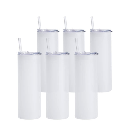PYD Life Sublimation Glass Blanks Skinny Tumbler Frosted 25 OZ Straight Tumbler Coffee Juice Cups with Lid and Glass Straw for Tumbler Press Sublimation Print 6 Pack PYD Life