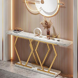 Tribesigns 70.9 Inch Extra Long Sofa Table， White and Gold Console Table with Faux Marble Tabletop, Modern Long Entryway Table with Gold Frame Tribesigns