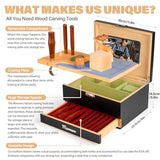 17-in-1 Wood Carving Kit - Wood Carving Tools Set -Wood Carving Knife Set, Whittling Knives Kit, Woodworking Kit Wood Carving Tools Set with Large Wood Boxes for Crafts (Black) Marvero