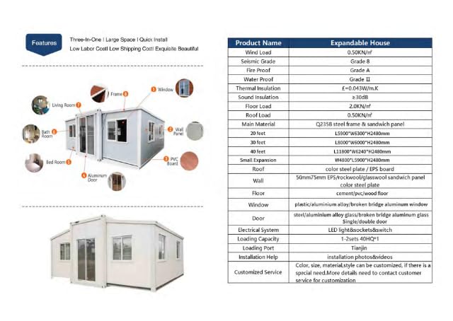 Tiny Expandable Prefab House to Live in 1 Bathroom, 4 Rooms & 1 Kitchen- Foldable House, Container Home, Portable House, Tiny House for Small Family, Modular Guest House – 19 x 20 FT (4 Bedrooms)