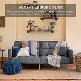 Best Choice Products Convertible Linen Fabric Tufted Split-Back Plush Futon Sofa Furniture for Living Room, Apartment, Bonus Room, Overnight Guests w/ 2 Pillows, Wood Frame, Metal Legs - Dark Gray Best Choice Products