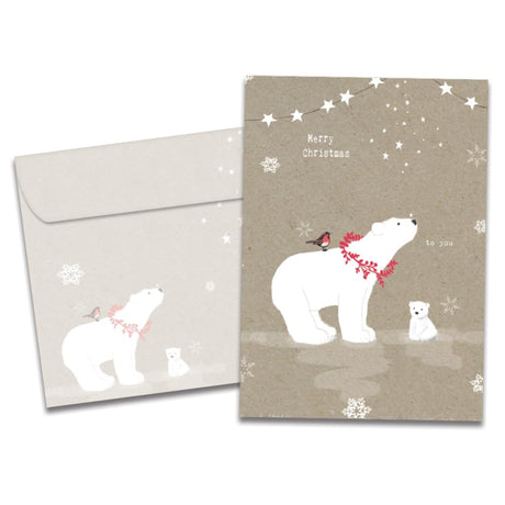 Tree-Free Greetings Holiday Greeting Cards, Polar Bear Merry Christmas, Vintage Brown Recycled Paper, Boxed Note Card Set, 10-Pack (HB93300) Tree-Free Greetings