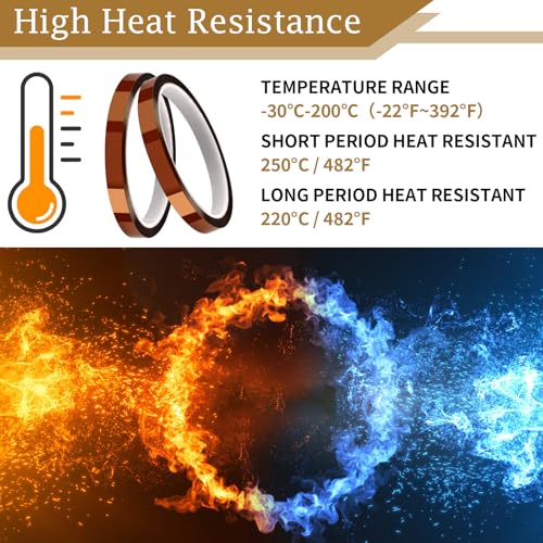 PEASUG Heat Tape, 4 Rolls High Temperature Heat Resistant Tape, Adhesive Heat Tape for Sublimation, Heat Press, Electronics, Soldering, Circuit Board, 10mm x33m(108ft) PEASUG
