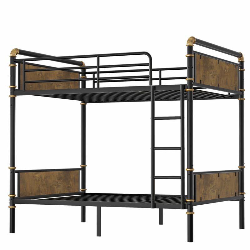 NeoTechEra Twin XL Over Twin XL Metal Bunk Bed, Convertible Bunk Bed with Ladder & Guardrails, Heavy Duty Detachable Bunk Beds for Teens, Adults, Dorm, Guest Room,Black NeoTechEra