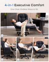 LukkDys Executive Office Chair, Big & Tall 400 lbs Capacity, Wide Seat, PU Leather, 5-Gear Lay-Flat Armrests (90°–180°) for Cross-Legged Comfort, 90–115° Recline, High Back Desk Chair, Black LukkDys