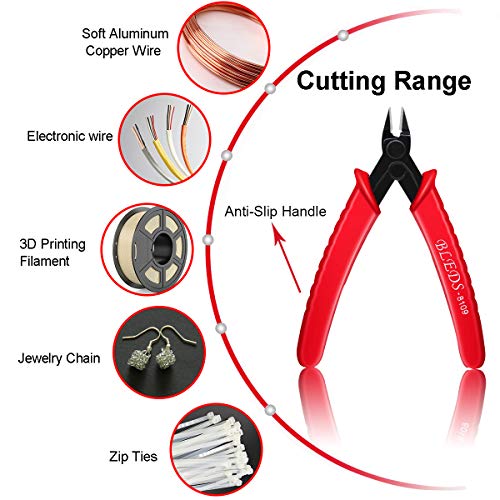 Flush Cutter, Wire Cutters, BS-8109 Soft Wire Cutter Pliers Precision Micro Cutter Anti-Slip Flush Cutter for Electronics Aluminum Jewelry 3D Printing Copper Wire Cables Floral BLEDS