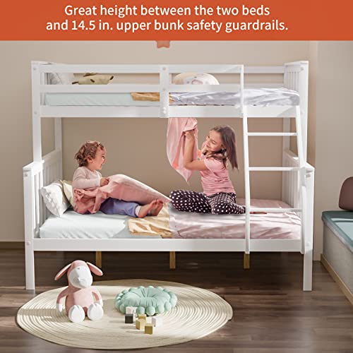 JOYMOR Convertible Twin Over Full Bunk Bed Frame – Space-Saving Solid Wood Design with Ladder and Guard Rail for Kids and Teens - WoodArtSupply