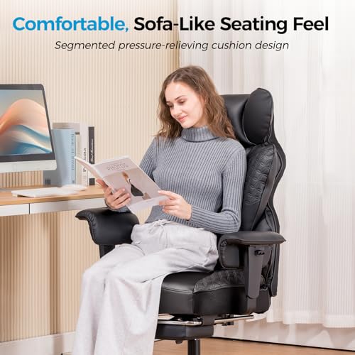 COMHOMA Big and Tall Office Chair 400LBS Wide Ergonomic Gaming Chair with Deluxe Embossing Designed Leather with Foot Rest,150°Reclining Adjustable Armrests Pocket Spring Back Support and Pillow COMHOMA
