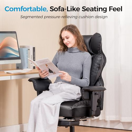 COMHOMA Big and Tall Office Chair 400LBS Wide Ergonomic Gaming Chair with Deluxe Embossing Designed Leather with Foot Rest,150°Reclining Adjustable Armrests Pocket Spring Back Support and Pillow COMHOMA