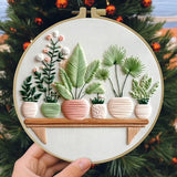 Embroidery Kit for Beginners & Adults,Green Plant Pattern Embroidery Kit Include Embroidery Cloth Hoops Threads for Craft Lover Hand Stitch with Embroidery Skill Techniques,Perfect Handmade Gift