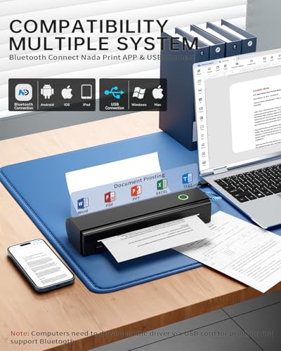 NDYIN Portable Printers Wireless for Travel, N80 Wireless Thermal Printer Bluetooth Inkless Printer Support 8.5" X 11" US Letter & A4, Compatible with iOS, Android, Laptop NDYIN